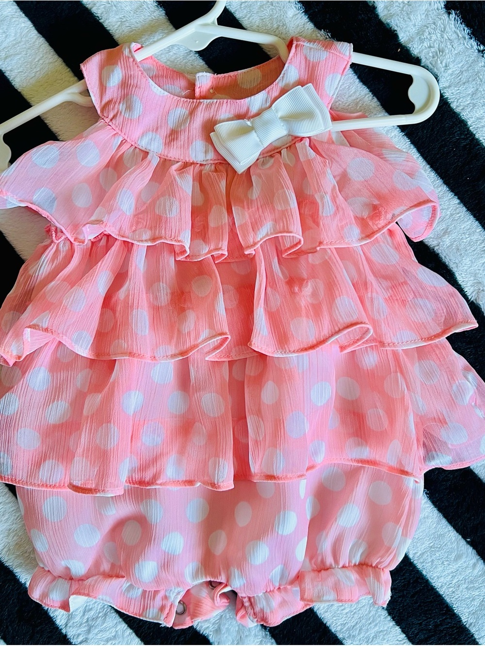 Pink Polka Dot Ruffle Baby One-Piece with Bow
